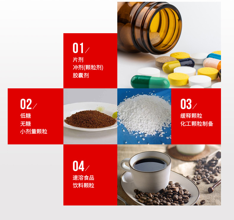 低糖顆粒、藥劑顆粒、化工顆粒、飲料顆粒等均可使用無塵投料站 